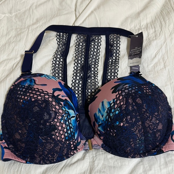 Cacique Floral Lace Bra in Navy and Pink - Picture 2 of 6